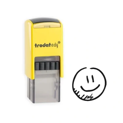 Abbildung von Trodat edy FIX Motivationsstempel für Lehrer und Pädagogen, Stempelset zum Motivieren 1 Motiv Smiley, Sprachneutral, Gehäuse Gelb, Abdruck Schwarz, Selbstfärbend, 20 x mm