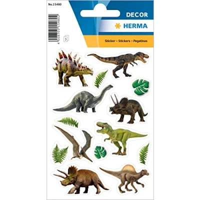 Abbildung von HERMA 15480 Aufkleber Dinosaurier klein groß, 42 Stück, Tiere Sticker mit Dino Saurier Motiv, Kinder Etiketten für Fotoalbum Tagebuch Poesiealbum Scrapbooking Geburtstag Dekoration Briefe DIY Basteln