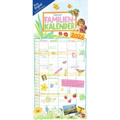 Abbildung von Gabi Kohwagner Unser Familienkalender 2026: Liebevoll illustrierter Kalender für Familien mit handschriftlichen Details. Wandkalender 2026 5 Spalten. (Familienplaner Heye)