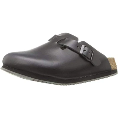 Abbildung von BIRKENSTOCK Boston SL (Superlauf) geschlossener Lederschuh mit normalem Fußbett aus Kork und Verloursleder Rutschfester Gummi Eva Sohle Modell 60194 Farbe Schwarz Größe 45