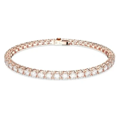 Abbildung von Swarovski Matrix Tennis Armband, Rhodiniertes Damenarmband mit Rosafarbenen und Klaren Kristallen