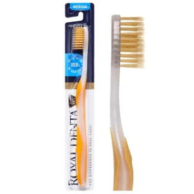 Abbildung von Manuelle Zahnbürste Medium für Erwachsene, Zahnseide mit Gold, Gelb, Royal Denta