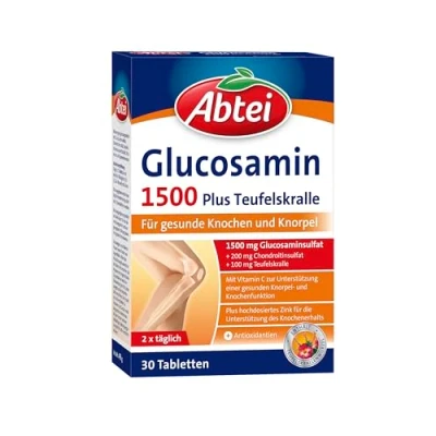 Abbildung von Abtei Glucosamin 1500 Plus Teufelskralle Nahrungsergänzung für gesunde Knochen und Knorpel hochdosiert mit Teufelskrallenwurzel Extrakt 1 x 30 Tabletten