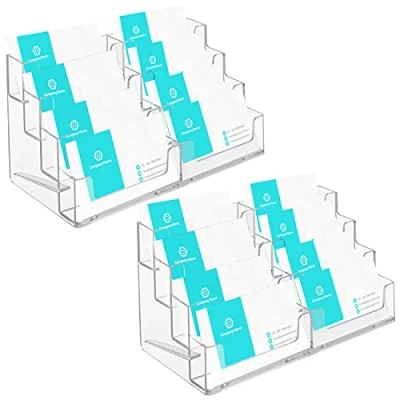 Abbildung von BELLE VOUS Acryl Aufsteller Visitenkarten Halter (2er Pack) Hält Bis 320 Karten 4 Stufiger, Klarer Schreibtisch Organizer 8 Fächer Ständer für Büro &amp; Arbeitsflächen