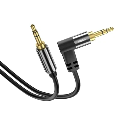 Abbildung von JAMEGA 5m Klinkenkabel AUX Kabel 3,5mm Stereo Audio 90 gewinkelt Klinkenstecker kompatibel mit PC Laptop Handy Smartphone Tablet KFZ HiFi Receiver Schwarz