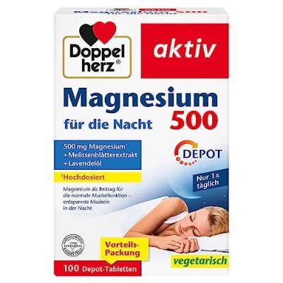 Abbildung von Doppelherz Magnesium 500 für die Nacht Mit Melisse und Lavendelöl Hochdosiertes als Beitrag normale Muskelfunktion 100 DEPOT Tabletten