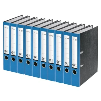 Abbildung von VON Leitz Ordner A4, 10er Pack, 100 % Recyclingpapier, 50 mm Rückenbreite, Für 350 Blatt, Blauer Engel &amp; FSC zertifiziert, Schule, Studium Zuhause, Blau, 10540035