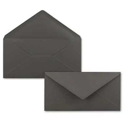 Abbildung von 50 Brief Umschläge Dunkel Grau/Anthrazit DIN Lang 110 x 220 mm (11 22 cm) Nassklebung ohne Fenster Ideal für Einladungs Karten Serie FarbenFroh