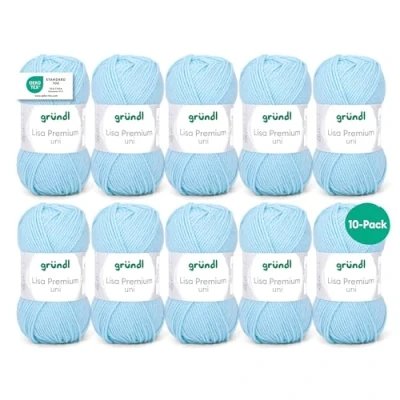 Abbildung von Gründl Lisa Premium Uni Strick &amp; Häkelgarn (weicher und wollartiger Charakter, pflegeleichtes Strickgarn aus 100% Polyacryl, 50 g/ 133 m, Nadelstärke: 3,5 4,5, 10 Knäuel á g), Hellblau