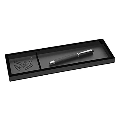 Abbildung von Wedo 631601 Stiftschale Black Office aus Acrylglas, 2 Fächer, Gummifüße 31 x 9, 6 1, 9 cm, im Geschenkkarton, Schwarz