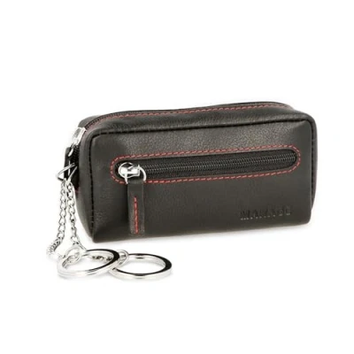 Abbildung von MANAGE XXL Schlüsseltasche Leder Schwarz Rot für Damen und Herren mit Münzfach echtleder Schlüsseletui Schlüsselmäppchen keychain Unisex Schlüssel Autoschlüssel