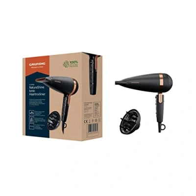 Abbildung von GRUNDIG Naturashine HD 8080 Haartrockner mit Ionic Funktion, 2 Stylingdüsen, 2300 Watt, 3 Temperatur und Luftstromstufen, Kaltstufe, Smart On/Off Sensor, m Kabel, Schwarz / Roségold