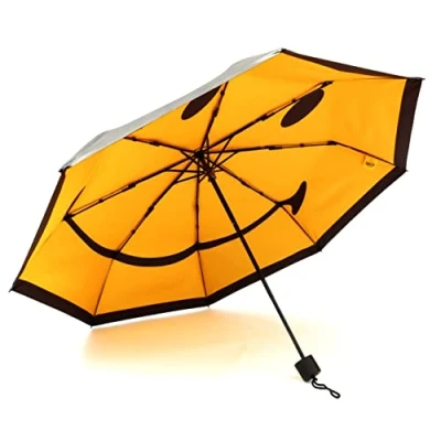 Abbildung von Suck UK Smiley Regenschirm für Regen &amp; Kompakt, Regenschirm, Gesicht, umgekehrter Regenausrüstung, Geschenke Frauen, winddichter gelber UV
