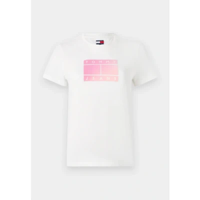 Abbildung von Tommy Jeans Gradient FLAG Tshirt print, Damen, Größe: 32, Ecru