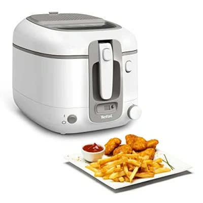 Abbildung von Tefal FR3141 Super Uno Fritteuse Thermogehäuse bis zu 1,2 kg Fassungsvermögen digitaler Timer Anti Geruchs Filterkassette herausnehmbarer, antihaftbeschichteter Innenbehälter Weiß/Grau