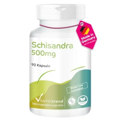 Abbildung von Schisandra 500mg mit 13,5mg Schisandrin 90 Kapseln hochdosiert vegan bioverfügbare Supplements aus Deutschland Vitamintrend