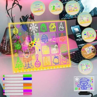 Abbildung von Fanrui Whiteboard aus Acryl, trocken abwischbar, dimmbar, 41 x 31 cm, transparentes Whiteboard, LED Nachrichtenbrett mit verstellbarem Ständer für Schreibtisch, Acryl Memo Tablet 7 Stiften,