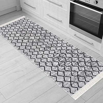 Abbildung von Fashion4Home Teppich Läufer Tepiche für Wohnzimmer, Schlafzimmer, Küche, Kinderzimmer, Badezimmer Boho Kelim Teppiche Flur Schwarz Melange, Größe: 60x180 cm