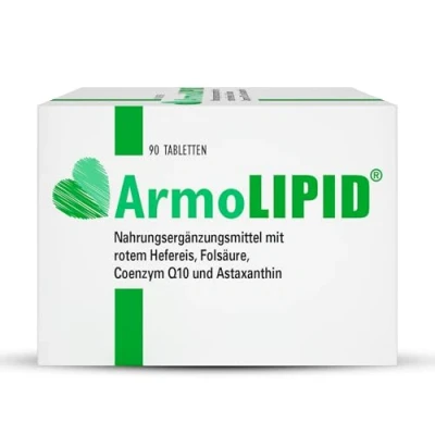 Abbildung von ArmoLIPID Nahrungsergänzungsmittel mit rot Fermentiertem Reis, Folsäure, Coenzym Q10 und Astaxanthin 90 Tabletten