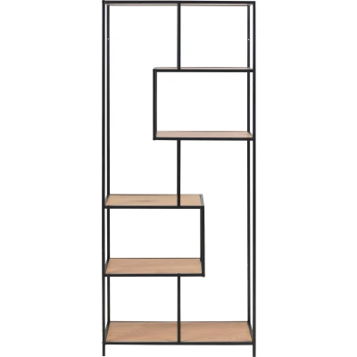 Abbildung von AC Design Furniture Jörn Asymmetrisches Bücherregal mit 5 Ablagen, H: 185 x B: 77 T: 35 cm, Wildeiche Optik/Schwarz, Holz/Metall, 1 Stk