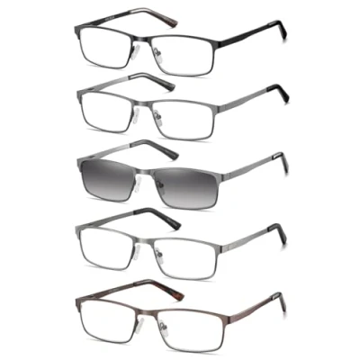 Abbildung von EYECEDAR 5 Stuks Lesebrille Herren Rechteck Rahmen Edelstahl Material Metall Federscharniere Enthalten mit Sonnenbrille 2.5