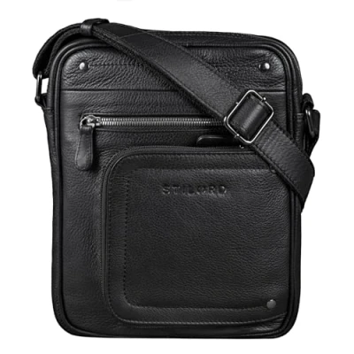 Abbildung von STILORD &#039;Randall&#039; Vintage Ledertasche Umhängetasche Messenger Bag DIN A5 Tablettasche 9,7 Zoll für iPad Herrentasche Cross Body Echtes Leder, Farbe:schwarz