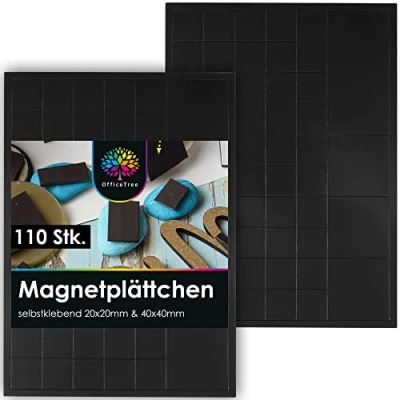Abbildung von OfficeTree 110 Magnetplättchen Selbstklebend 20x20 mm &amp; 40x40 100 x Magnet 20mm 10 Klebemagnete 40mm Selbstklebende Magnete zum Basteln Aufkleben