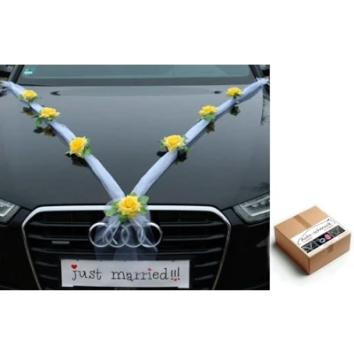 Abbildung von Organza M Auto Schmuck Braut Paar Rose Deko Dekoration Autoschmuck Hochzeit Car Wedding (Gelb/Weiß)