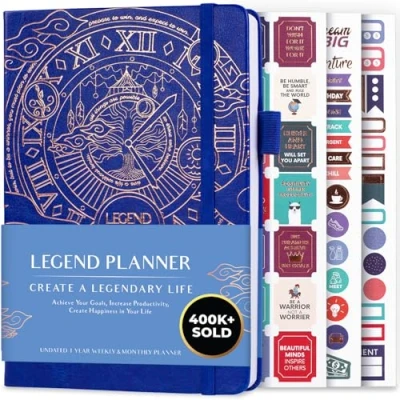 Abbildung von Legend Planer Deluxe Wochen &amp; Monats Lebensplaner, um Ihre Ziele zu erreichen glücklicher leben. Organizer Notizbuch Produktivitäts Journal. A5 Hardcover, undatiert Königsblau (Englisch)