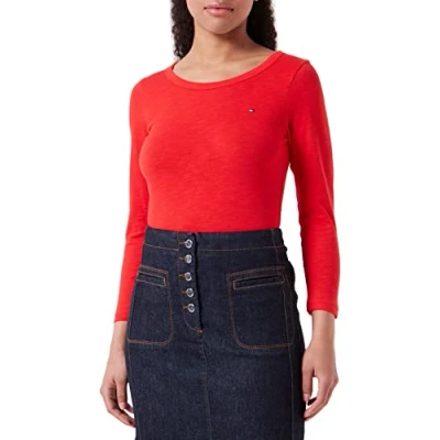 Abbildung von Tommy Hilfiger Damen Langarmshirt 1985 Slim Slub Basic, Rot (Fireworks), L