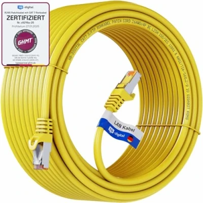 Abbildung von HB DIGITAL 20m LAN Kabel CAT 7 Rohkabel RJ45 S/FTP Netzwerkkabel Ethernet Patchkabel bis zu 10 Gbps 600 MHz Kupfer Profi PiMF für Patchpanel Switch Router Modem Gelb