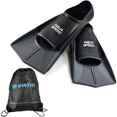 Abbildung von Aqua Speed Trainingsflossen I Herren Männer Kurze Schwimmflossen leichte Trainingsschwimmflossen Kurzflossen Schwimmtraining Gummi Flossen weich + Ultrapower Rucksack silberI26; Gr. 41I42