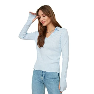Abbildung von Trendyol Damen Karierter Pullover mit Rundhalsausschnitt Sweatshirt, Schwarz/Weiß, M