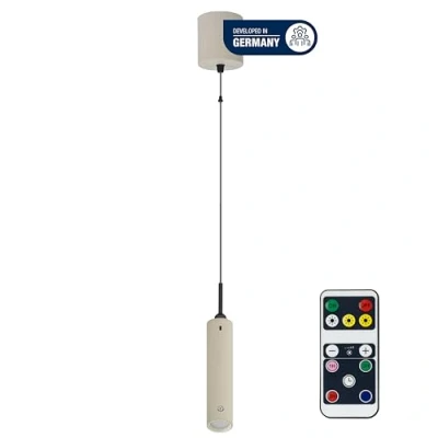 Abbildung von REV Akku Pendelleuchte LED Hängelampe 130lm, dimmbar &amp; höhenverstellbar (37 163cm) Hängeleuchte mit Fernbedienung für Wohnzimmer, Schlafzimmer, IP20, sandfarben