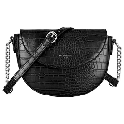 Abbildung von David Jones Damen Kleine Krokodil Umhängetasche Frauen Schultertasche PU Leder Halbe Runde Halbmond Messenger Crossbody Bag Pochette Clutch Citytasche Abendtasche Mode Elegante Schwarz