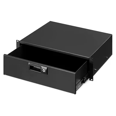 Abbildung von kwmobile 19 Zoll 3U Serverschrank Fachboden Server Rack Schublade verschließbare Rackschublade mit Schlüssel Inch Boden für Schrank oder Schwarz