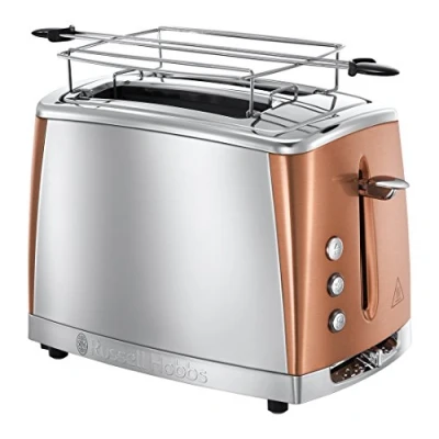 Abbildung von Russell Hobbs Toaster [für 2 Scheiben] Luna Edelstahl Kupfer (extra breite Toastschlitze, inkl. Brötchenaufsatz, 6 Bräunungsstufen + Auftau &amp; Aufwärmfunktion, 1550W) 24290 56