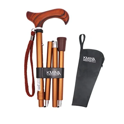Abbildung von KMINA PRO Gehstock Holz Faltbar, Herren Elegant, Klappbar, Damen Höhenverstellbar, Spazierstock Holz, Faltbarer Spazierstock, Aluminium