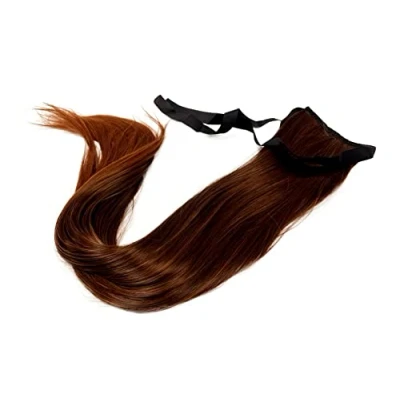 Abbildung von Prettyland 60cm Statikfrei lang haar glatt Zopf Pferdeschwanz one Piece Clip In Haarteil Extensions braun gesträhnt 4T30