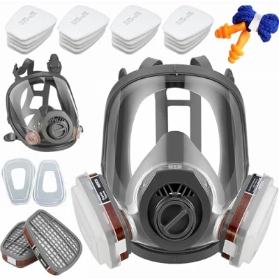 Abbildung von GOAMBUY Vollgesichtsmaske Atemschutzmaske mit Filter +20 Filtrierbare Wattepads + Ohrstöpsel, Vollmaske Staubmaske, Lackiermaske zum Farbsprühen, Gasmaske für Organischer Dampf und Staub