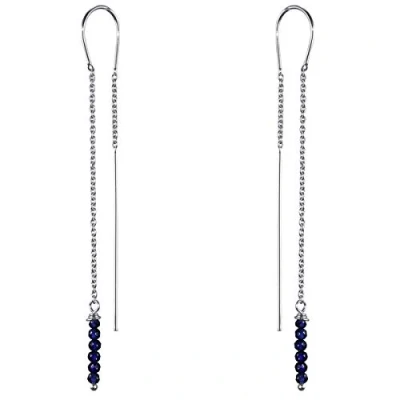 Abbildung von Materia Damen Ohrringe Durchzieher Blau 925 Silber Ohrhänger lang Lapis Lazuli dunkelblau mit Geschenk Box SO 382