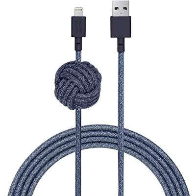 Abbildung von Native Union Night Cable 3M Ultra Starkes Umflochtenes [MFi Zertifiziert] Lightning auf USB A Daten &amp; Ladekabel mit Beschwertem Knoten (Indigo)