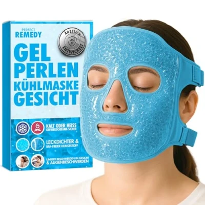 Abbildung von Perfect Remedy Kühlpads für Verletzungen, Wiederverwendbarer Kühlpack &amp; Wärme Kompressen, Kühlpad Schmerzlinderung, Kühlakku Gel Knie, Rücken, Hals, Knöchel (Gesichtsmaske (blau))