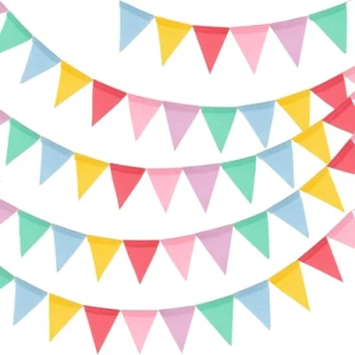 Abbildung von G2PLUS 12m Wimpelkette Outdoor, Wimpel Girlande Wetterfest, 1 Stück 48pcs Garten Deko Bunt für Hochzeit Geburtstag Party Festival Dekoration