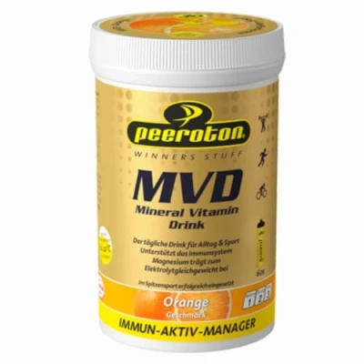 Abbildung von Peeroton MVD Mineral Vitamin Drink Orange, Elektrolyt Pulver mit den 5 wesentlichen Elektrolyten plus Zink, Magnesium und C regelmäßig einnehmen das Immunsystem stärken, 300g