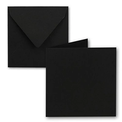 Abbildung von 25x Quadratisches Falt Karten Set 15 x cm mit Brief Umschlägen Schwarz Nassklebung für Grußkarten, Einladungen &amp; mehr