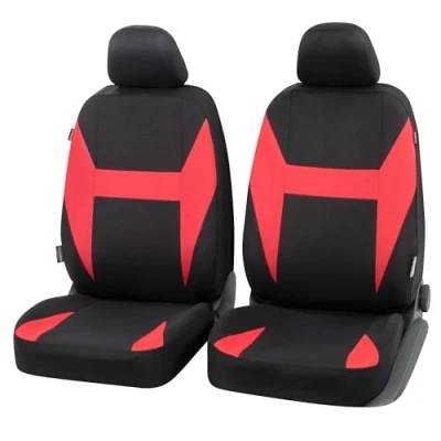Abbildung von Walser Auto Sitzbezug Caledon 2 Vordersitzbezüge, Universal PKW Sitzbezüge Polyester, Schonbezüge für Normalsitze, Autositzschoner schwarz rot