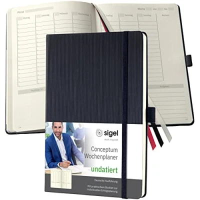 Abbildung von SIGEL CO700 Undatierter Wochenplaner, ca. A5, schwarz, Hardcover, für 1 Jahr, inkl. Erfolgsjournal, Conceptum