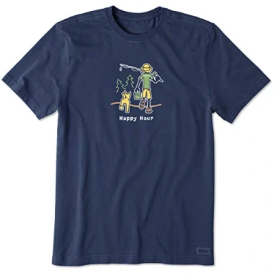 Abbildung von Life Is Good Herren Vintage Crusher Graphic T Shirt Happy Hour Fishing Darkest Blue Large