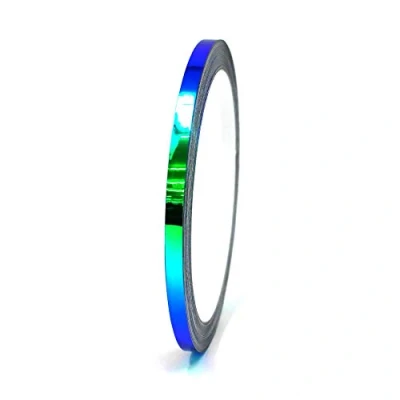 Abbildung von 10 Meter Flip Flop Chrom Zierstreifen Basteln Effektfolie Hologramm Chameleon Auto Motorrad Modellbau Klebestreifen (FF4 Blau/Grün, 5mm Breite)